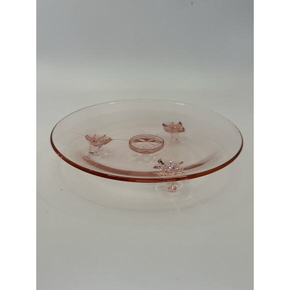 Vintage Lancaster 3 Footed Pink Depression Glass Dessert Plate 1930s 7.5" - Picture 2 of 7